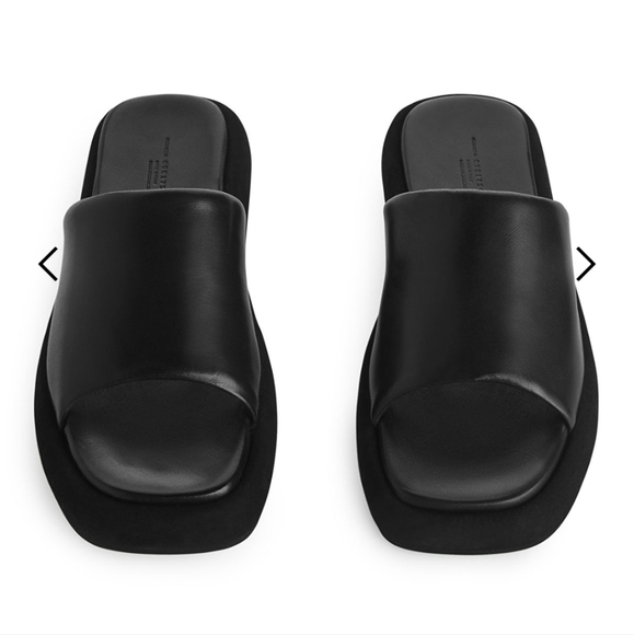 Arket Shoes - ARKET Flatform Slides Black Leather Made In Italy Size 36 = 5.5 US